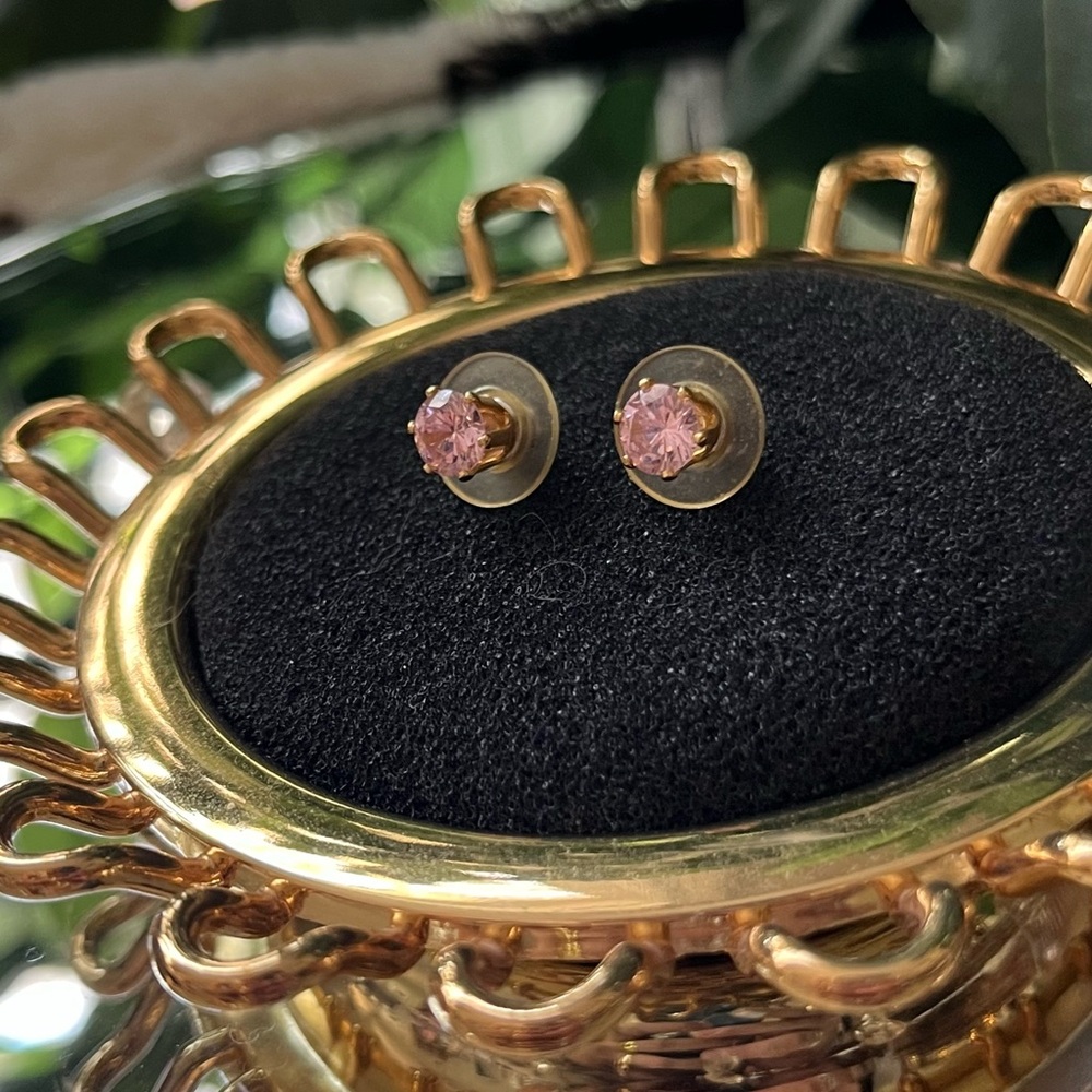 Elegant Gold and Pink Stud Earrings